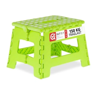 Afbeelding van Relaxdays Opvouwbare opstapkruk van kunststof, 1 trede, HBT 22,5 x 32 25 cm, max. 120 kg, groen/wit