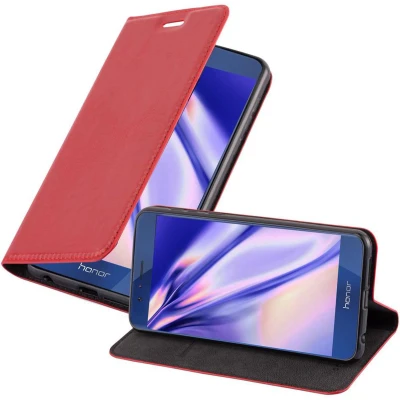 Afbeelding van Cadorabo Hoesje geschikt voor Honor 8 / PREMIUM in APPEL ROOD Beschermhoes met magnetische sluiting, standfunctie en kaartvakje Book Case Cover Etui