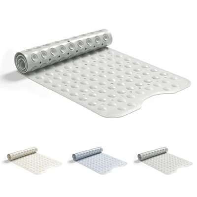 Afbeelding van Good Nite Badmat, antislip, 101 x 40 cm, machinewasbaar, met zuignappen, drainagegaten, badmat van rubber, schimmelbestendig, extra lang, grijs