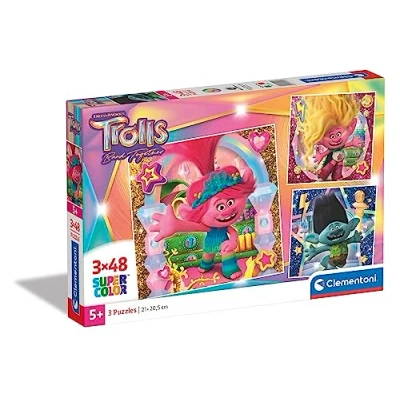 Afbeelding van Clementoni Kinderpuzzels Trolls 3 Puzzels van 48 Stukjes, Puzzel, 4+ jaar 25292