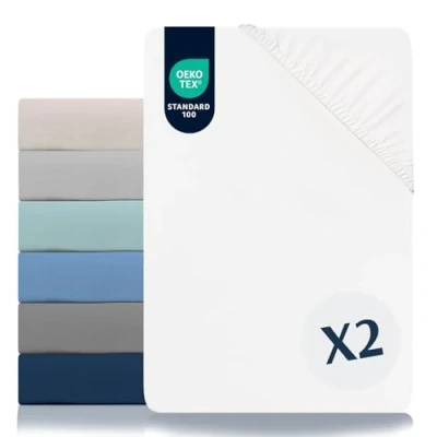 Afbeelding van Dreamzie Set van 2 hoeslakens, 180 x 200 cm, microvezel (100% polyester), Oeko Tex, alabastwit, matrashoes, cm