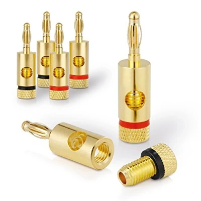 Afbeelding van sonero Premium banaanstekkers (set van 4) voor alle luidsprekerkabels met een maximale diameter 6 mm², 4 stuks kleurcodering (2x rood, 2x zwart), 24k verguld