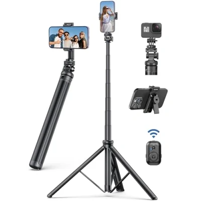 Afbeelding van statief voor smartphone, van aluminium, uittrekbaar, selfiestick, statief, telefoon met afstandsbediening en telefoonhouder compatibel iPhone/Android/camera/GoPro