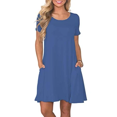 Afbeelding van AUSELILY Zomerjurk met A lijn voor dames, casual T shirtjurk korte mouwen en zakken dames