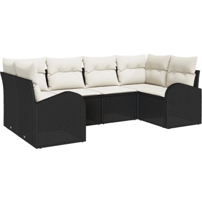 Afbeelding van vidaXL 6 Delige Tuin Sofa Set met Kussens Zwart Poly Rattan