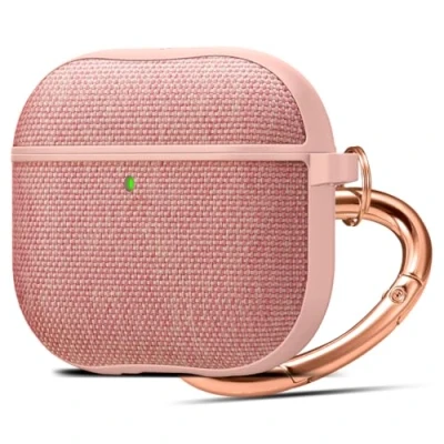 Afbeelding van Spigen Urban Fit Hoogwaardige stoffen hoes met sleutelhanger voor AirPods 4 en actieve ruisonderdrukking (2024) roségoud