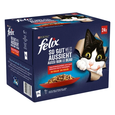 Afbeelding van 24x85g Vlees Selectie in Gelei Felix Elke Dag Feest Kattenvoer