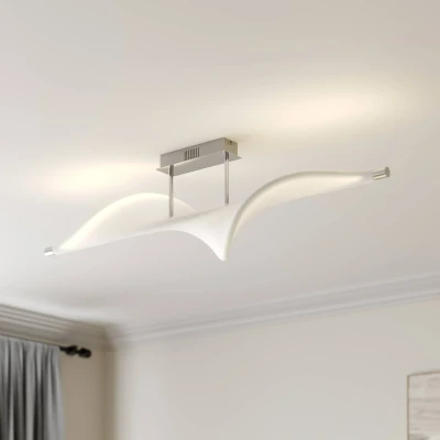 Afbeelding van Lucande plafondlamp met dimmer 1licht aluminium, textiel H: 30 cm wit, chroom Inclusief lichtbron