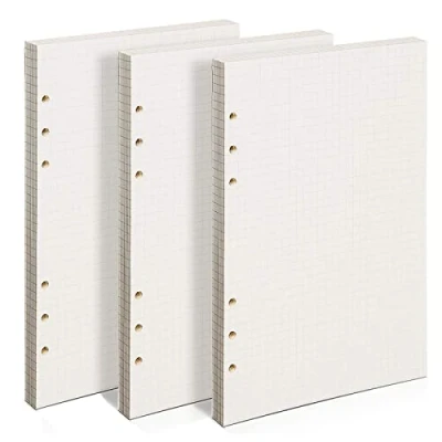 Afbeelding van PALUDO 135 vellen A5 geruit papier, 6 gaten, wit navulpapier, geruit, beweegbare voor A5, navulbaar, dagboek, dagboek