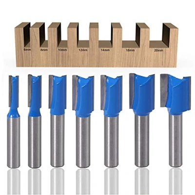 Afbeelding van ASNOMY 7 stuks rechte frees met schacht 8 mm, 6 10 12 14 18 20 mm diameter, houtfrees, snede, flush trim patroon, router voor houtbewerking