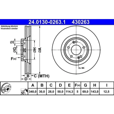 Afbeelding van ATE Remschijf 340,0mm 30,0mm 5 114,3mm Geventileerd Gecoat High carbon 24.0130 0263.1 Remschijven