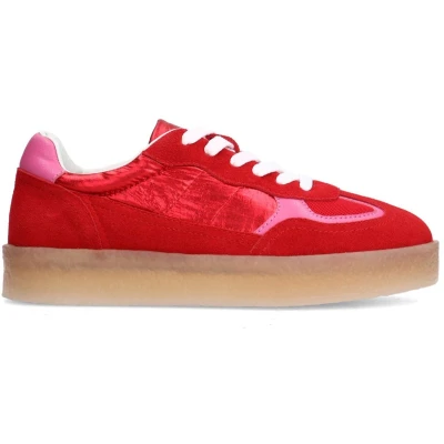 Afbeelding van Sacha Dames Rode suède sneakers met roze details Maat 36