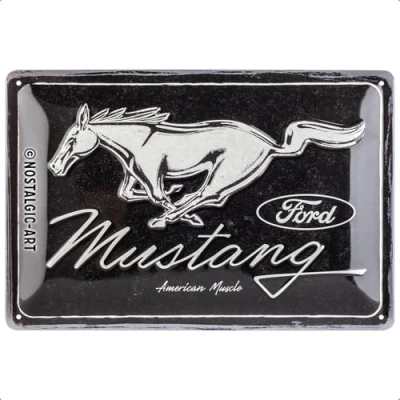Afbeelding van Ford Mustang Horse Logo Black. Metalen wandbord in reliëf 20 x 30 cm.