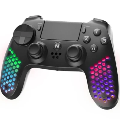Image de NiTHO Manette Légère Sans Fil Compatible avec PS4/PC/Android/iOS, Contrôleur Gamepad Vibration/Gyroscope à 6 Axes/Pavé Tactile, Design Hexagonal Lumière LED RVB