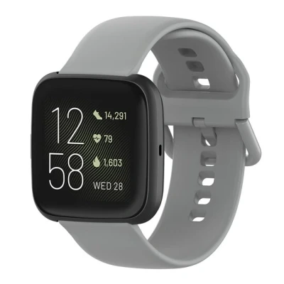 Afbeelding van Fitbit Versa 1 / 2 &amp; Lite siliconen sportbandje met gespsluiting Grijs Maat: Small