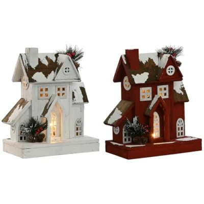 Afbeelding van Kerstversiering Home ESPRIT Wit Rood 26 x 14 32 cm (2 Stuks)