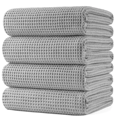 Afbeelding van Polyte Microvezel badhanddoek pluisvrij en sneldrogend wafelstructuur Extra groot Lichtgrijs 152 x 76 cm Set van 4