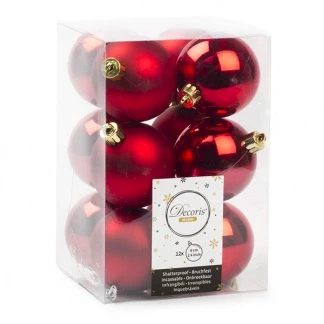 Afbeelding van Kerstballen Ø 6 cm 12 stuks (Rood)