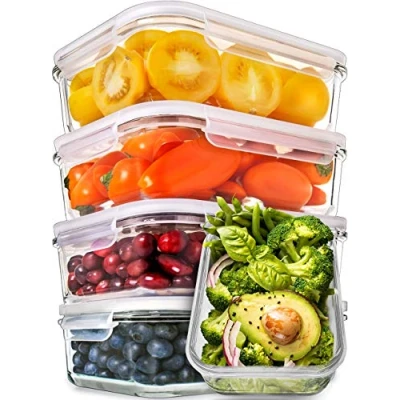 Afbeelding van glazen voedselcontainers met deksels luchtdichte maaltijdbereiding containers voedselopslagcontainers lunchbox (5 pack 880 ml 1 vak)