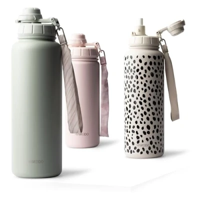 Afbeelding van MAMEIDO Thermosfles met rietje, 700 ml, BPA vrije roestvrijstalen thermosfles, lekvrije drinkfles en draaggreep, waterfles (Desert Sage, 0,7 l)