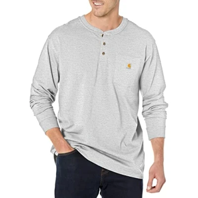 Afbeelding van CARHARTT Pocket Henley T shirt Lange Mouwen Heren Heather Grey L (valt als XL)