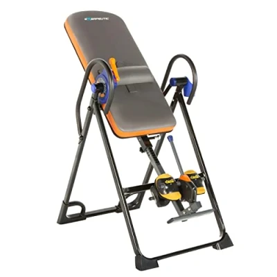 Afbeelding van EXERPEUTIC 975SL &#039;All Inclusive&#039; inversietafel met extra capaciteit, zachte enkelpads, Surelock en iControl systemen, cool grijs oranje, zwart