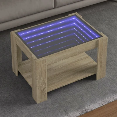 Afbeelding van Salontafel met LED 73x53x45 cm bewerkt hout sonoma eikenkleurig