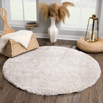 Afbeelding van Porto Soft Fluffy Vloerkleed Hoogpolig Effen Licht Grijs 150 cm rond