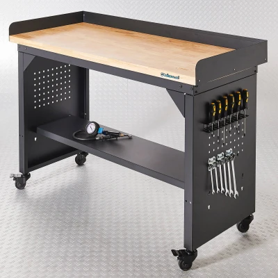 Afbeelding van Werkbank PRO met bamboe werkblad en legbord verrijdbaar 150 cm