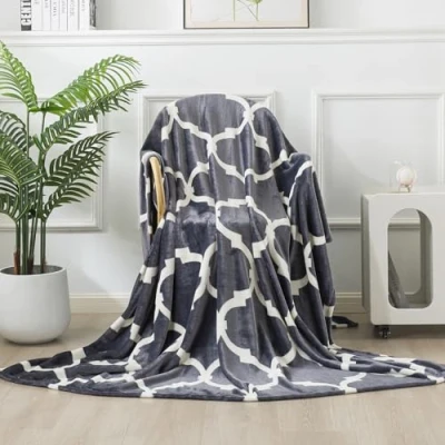 Afbeelding van HOZY Fleecedeken, 130 x 150 cm, grijs en wit, zacht warm, 350 g/m², voor tweepersoonsbed, flanel, omkeerbaar, dubbelzijdig