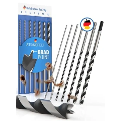 Afbeelding van STONE REEF 7 delige professionele houtboorset lang [7 delig met etui] Spiraalboor Ø 4 mm, 5 6 8 10 12 mm x 230 lange bekistingsboor, balkenboor,