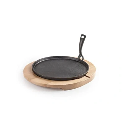 Afbeelding van IBILI 627026 bord van gietijzer + houten sokkel 26 cm