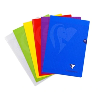 Afbeelding van Clairefontaine Mimesys 303161C geniete notitieboekjes, A4, 21 x 29,7 cm, 96 pagina&#039;s, grote ruitjes, wit papier, 90 g, omslag van polypropyleen, transparant, willekeurige kleuren, 10 stuks