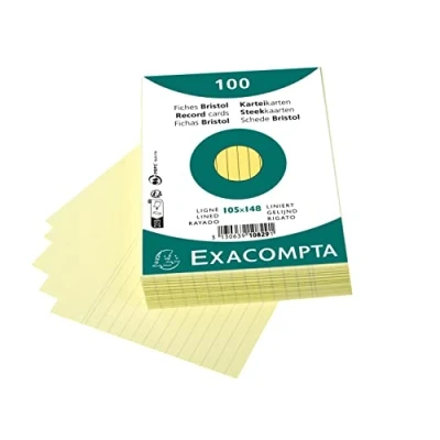 Afbeelding van Exacompta systeemkaart gelinieerd A6 geel 100 stuks.