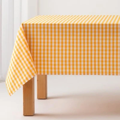 Afbeelding van GAMUSI Tafelkleed, vlekafstotend, rechthoekig, vichy ruitjes, katoen, waterdicht, 140 x 240 cm, kleur geel