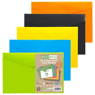 Afbeelding van eco A5 50% Gerecycled Verschillende Kleuren Pers Stud Portemonnees (Pak van 5) eco075