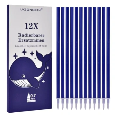 Afbeelding van LVZONGXIN Set van 12 reservevullingen, compatibel met Legami, blauw, punt 0,7 mm, hoogte 13 cm, uitwisbare inktrol (blauw0, 12)