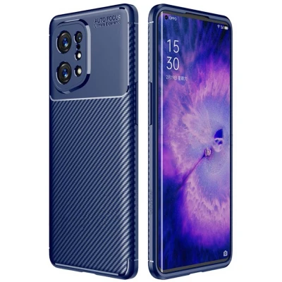 Afbeelding van iMoshion Hoesje Geschikt voor Oppo Find X5 5G Siliconen Carbon Softcase Backcover Blauw