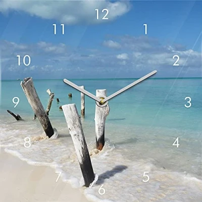 Afbeelding van Glazen wandklok 20 x cm wanddecoratie zee strand