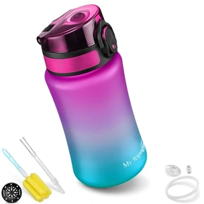 Afbeelding van My Vesperbox Minny Drinkfles voor kinderen, lekvrij, 350 ml, 500 750 met rietje of zeef, lichte Tritan waterfles, BPA vrij, kleuterschool, school (paars, blauw, ml)