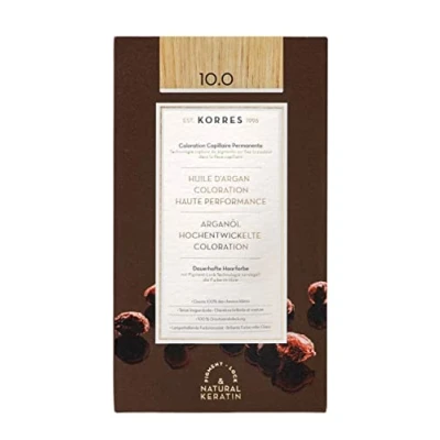 Image de KORRES Colorant à l&#039;huile d&#039;argan Sans ammoniaque Blond platine 10.0 Couverture 100% des cheveux gris et végétalien pour un résultat durable