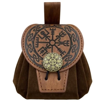 Afbeelding van HiiFeuer Renaissance retro reliëf kunstleer middeleeuwse riem zakje draagbare munt dobbelstenen tas voor LARP Ren Faire, bruin, Middeleeuws