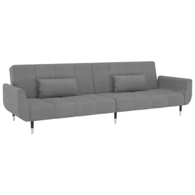 Image de vidaXL Canapé lit à 2 places avec deux oreillers Gris clair Velours375847