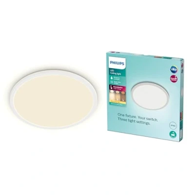 Image de Philips Superslim Plafondlamp Badkamerverlichting Wit Warmwit Licht 18 W Spatwaterdicht Dimbaar