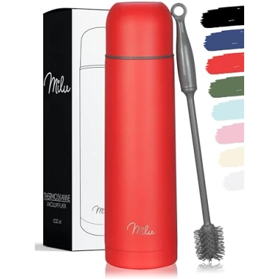 Afbeelding van Milu Roestvrijstalen thermosfles, 1 l, 750 ml, 500 dubbelwandig, BPA vrij, transport koffie, thee, water (rood, ml)