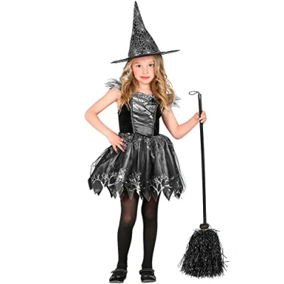 Afbeelding van Widmann Heks &amp; Spider Lady Voodoo Duistere Religie Kostuum Van De Onheilspellende Volle Maan Nacht Meisje Zwart, Zilver Maat 104 Halloween Verkleedkleding