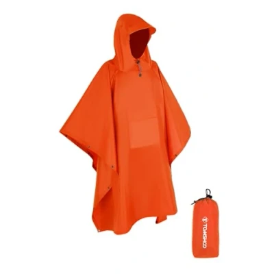 Afbeelding van TOMSHOO regenjas, regenponcho, waterdicht, uniseks, camping, tent, campingdeken, tarp, tentzeil, 3 in 1 multifunctionele regencape voor de jacht, kamperen, wandelen, fietsen, Oranje, One Size