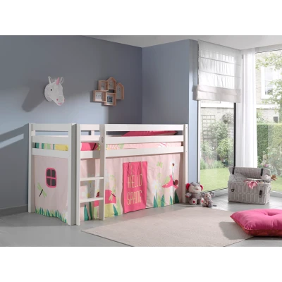 Afbeelding van LUCEVI Pino Halfhoogslaper + Ladder Spring Gordijntjes Wit 90x200 cm