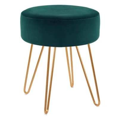 Afbeelding van DUHOME Ronde kruk van fluwelen stof, poef, metalen poten, kleurkeuze 9111, kleur: groen blauw, materiaal: fluweel