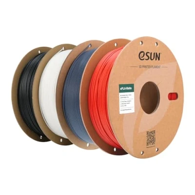 Afbeelding van eSUN Verbeterd mat PLA filament van 1,75 mm, voor 3D printers, niet glanzende kleur, 1 kg per spoel, 4 spoelen donkerzwart + crèmewit donkergrijs vuurrood